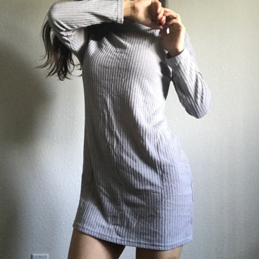 Heather grey ribbed sweater dress